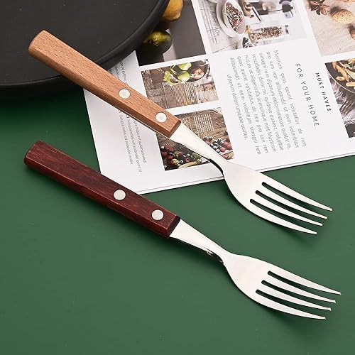 Miniatura 6 de Uniturcky Juego de cubiertos de mango de madera, juego de cubiertos de acero inoxidable 304, tenedores, cucharas, cuchillos, cubiertos para 2