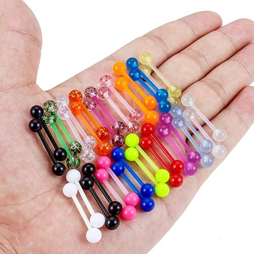 Miniatura 5 de Ftovosyo - Retenedor recto de aro para lengua o pezón calibre 14 G de 58 de pulgada 16 mm que brilla en la oscuridad de acrílico flexible joyas de