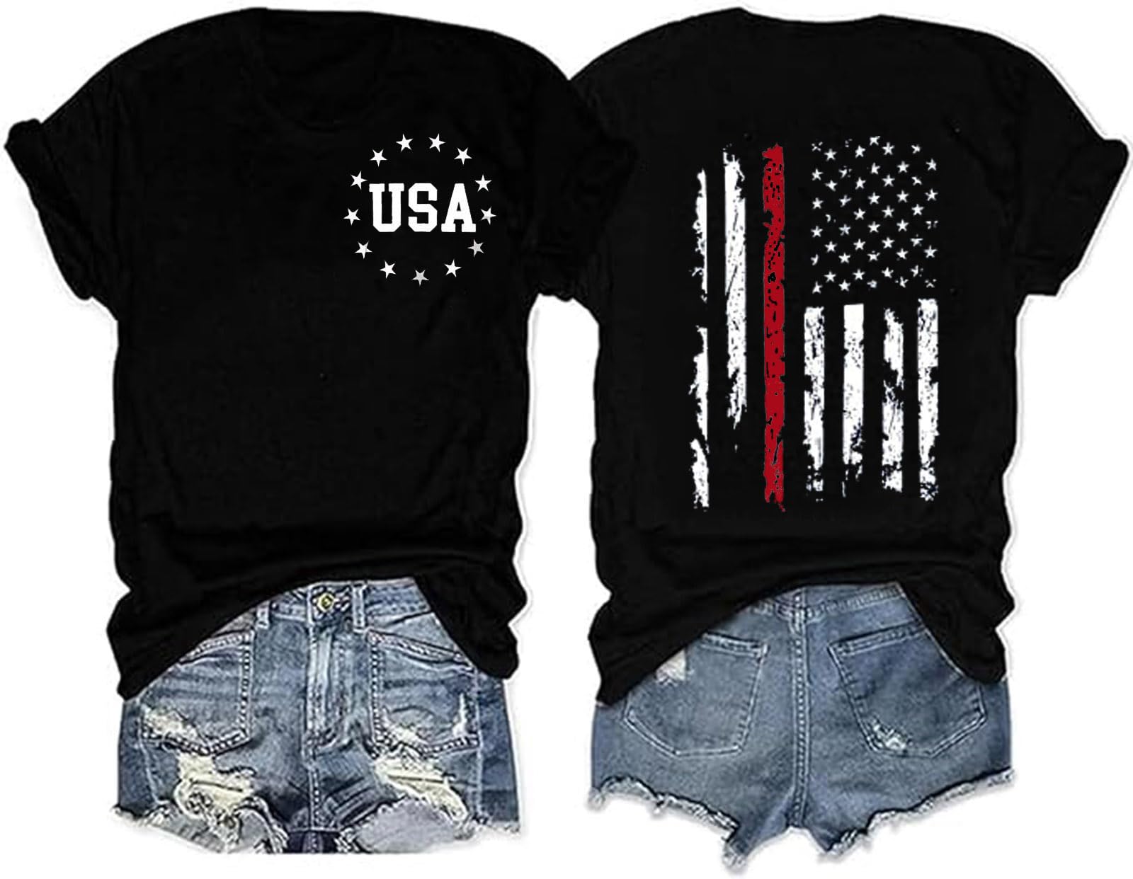 American Flag Patriotic T-Shirt Women 4th of July Gift Shirt USA Flag Stars Stripes Graphic Short Sleeve Casual Tops