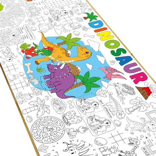 Image of Naozinebi Dinosaur Giant Coloring Poster for Large Coloring Tablecloth Big Paper Sheets Page Dino Table Cloth DIY Activity Game Art Crafts Mat Wall Home Party Decoration Supplies