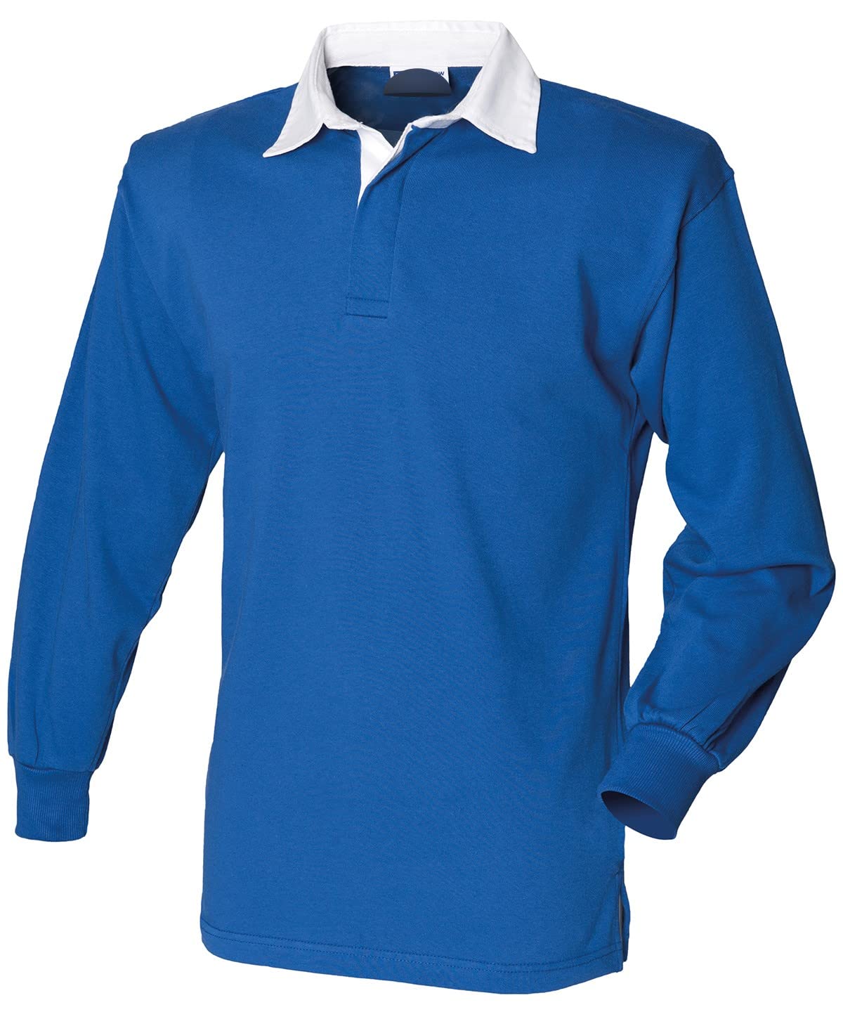COOZO Mens Long Sleeve Plain Rugby Shirt - Royal/White - XL