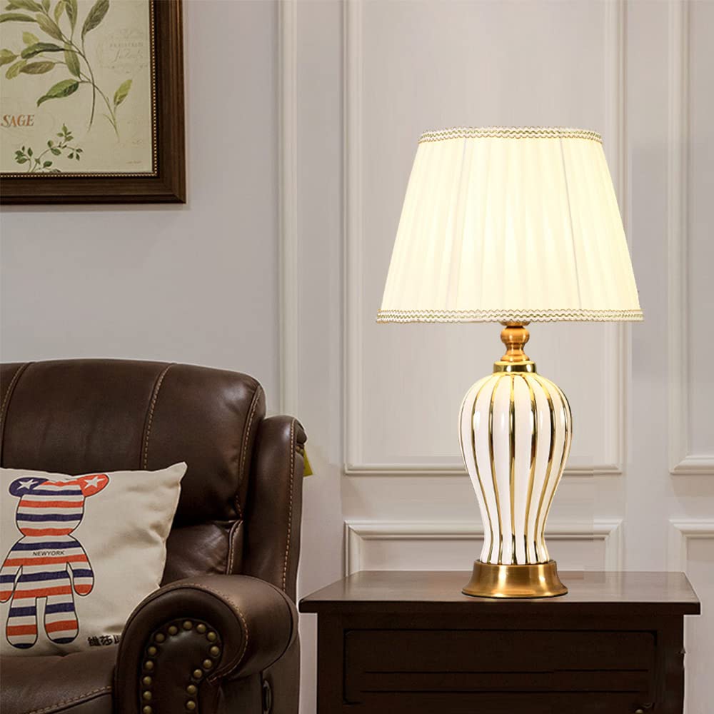 Moderne Keramik-Tischlampe – Weiße Nachttischleuchte Mit E27-Fassung Für Wohnzimmer & Schlafzimmer (Ø30cm, H53cm)