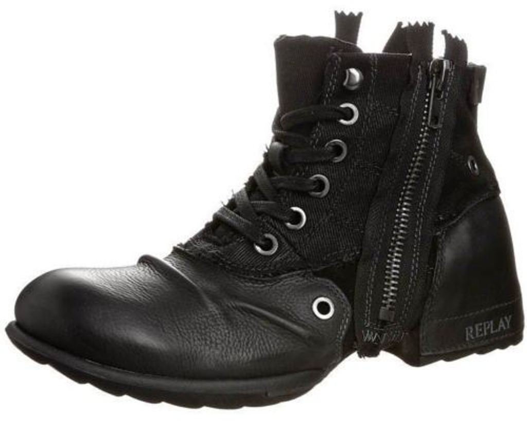 Replay Clutch Black Mens Side Zip Mid Ankle Leather Army