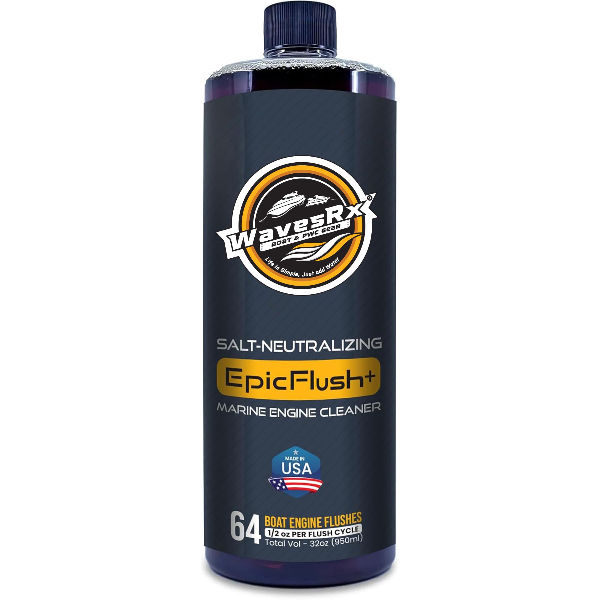 WAVESRX Salt-Neutralizing Boat &amp; Jet Ski Motor Flush + Protectant (EpicFlush+) | Marine Engine Cleaner - Removes Salt Deposits &amp; Rust | Protective Coating - Prevents Salt Buildup &amp; Prevents Corrosion