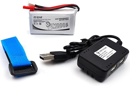 Miniatura 8 de Paquete de 4 baterías LiPo de 7.4V 1000mAh 20C con enchufe JST y cargador para V912, V333, V262, V353 Quadcopter