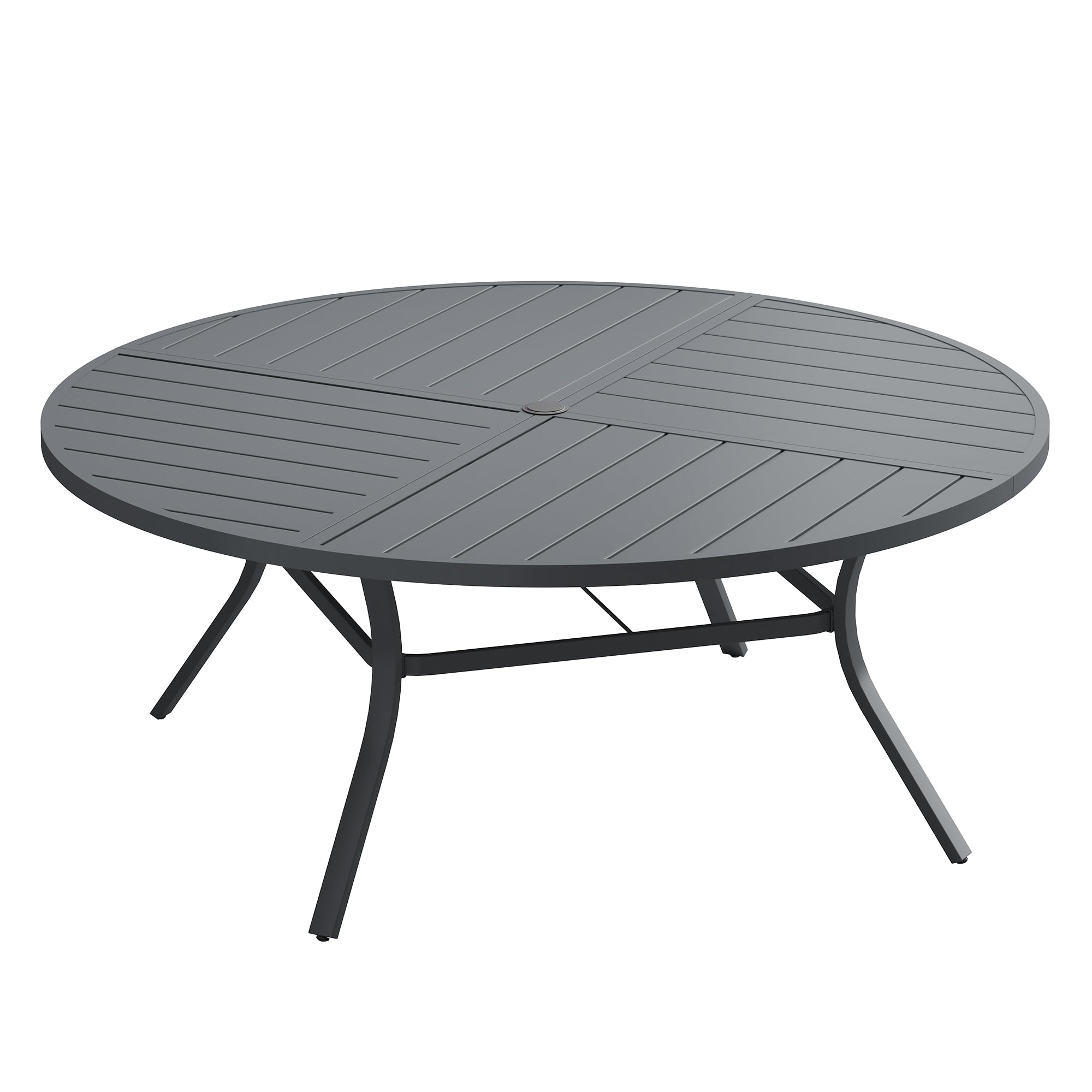 VICLLAX 63" Round Outdoor Table, Patio Dining Table for 8-10 with Umbrella Hole for Garden Lawn Deck Backyard, Dark Grey