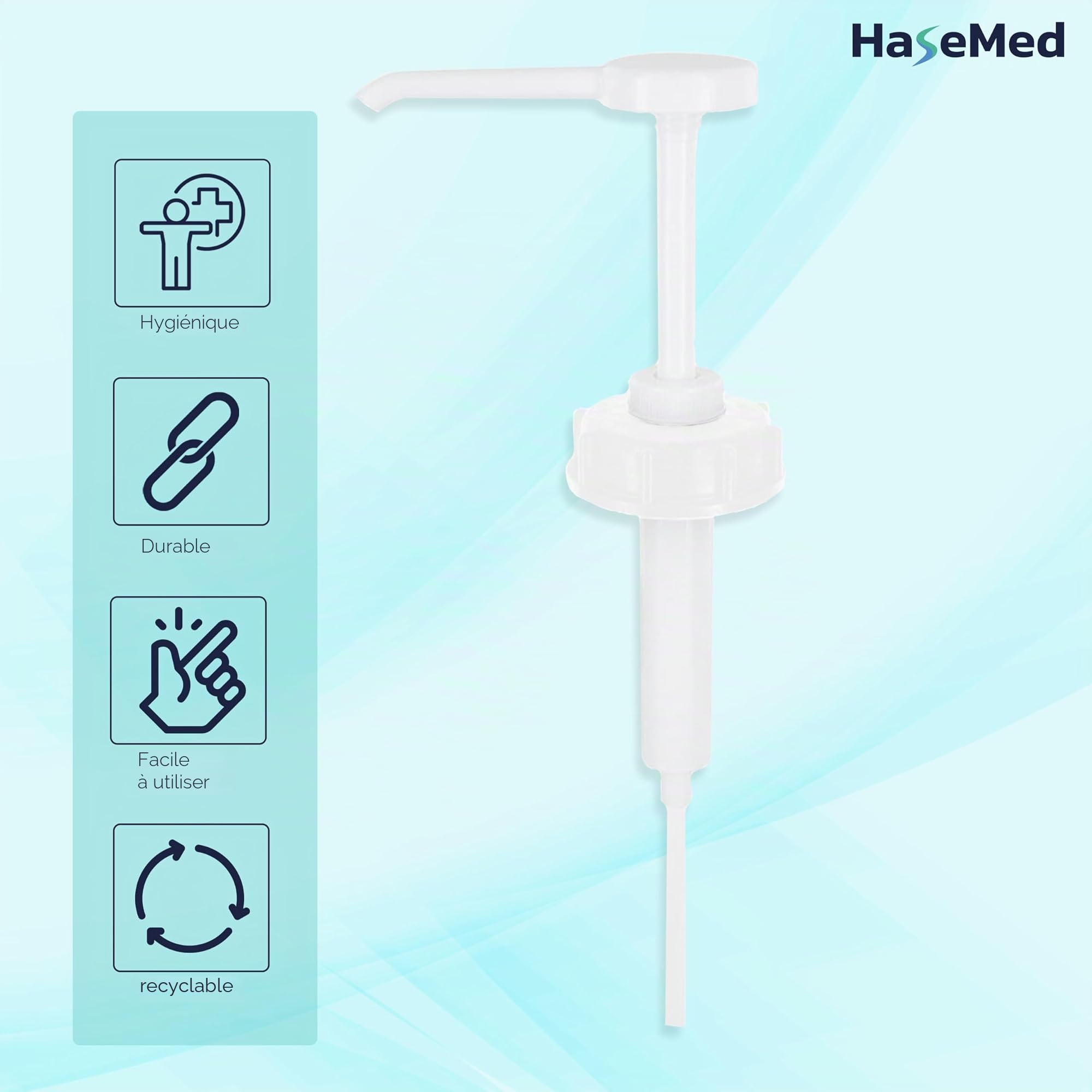 HaseMed Lot de 2 bidons de pompe doseuse - Course de 30 ml - Pour bidons de 2 l, 5 l et 10 l avec filetage DIN 51 - Pompe manuelle pour désinfectant, savon et nettoyant - Réutilisable en plastique