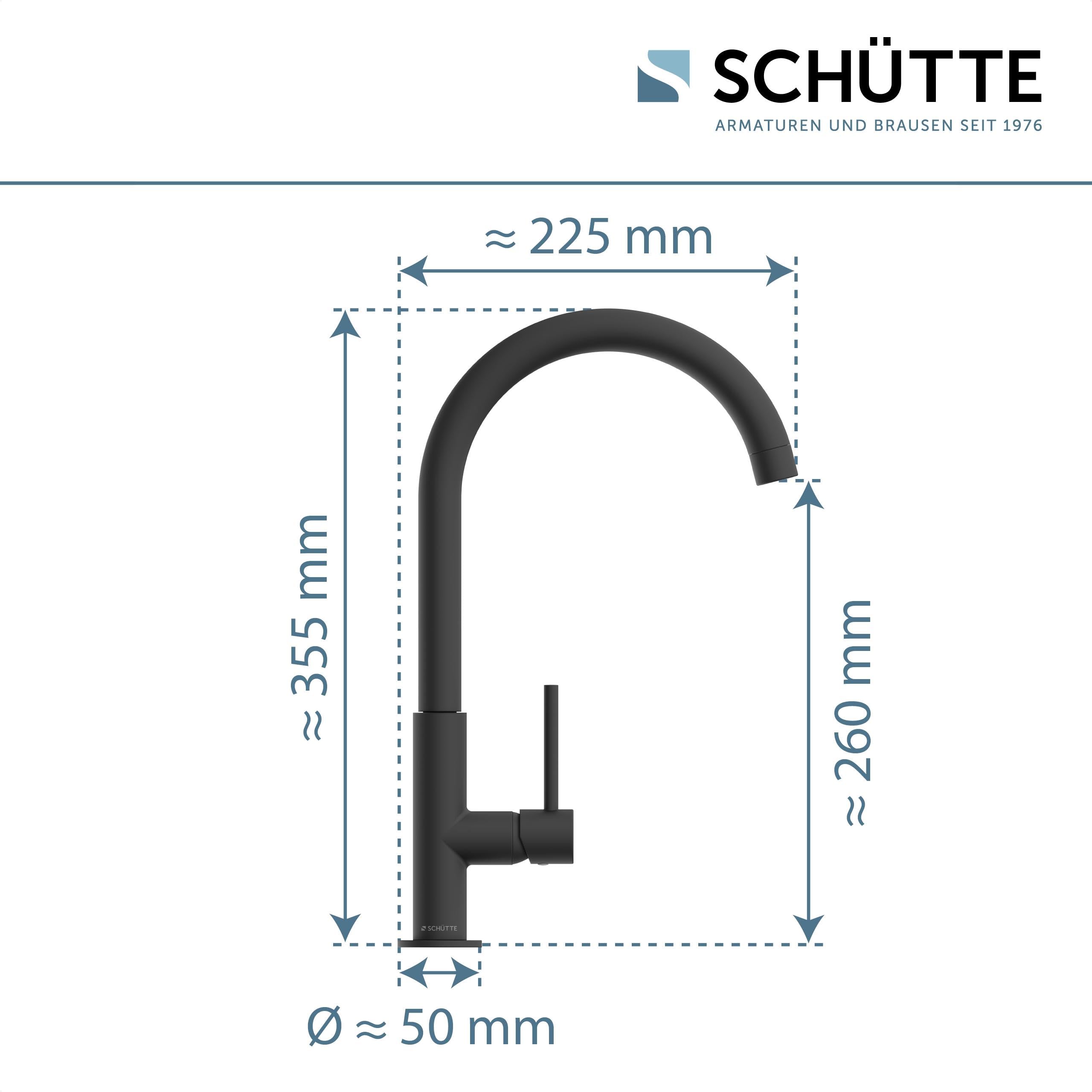 SCHÜTTE 79966 Küchenarmatur Cardiff, 360 Grad schwenkbarer Wasserhahn Küche, Mischbatterie für die Spüle mit Einhebelmischer, Spültischarmatur Küchenspüle, Schwarz matt