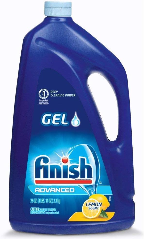 Finish Gel Liquid Dishwasher Detergent, Advanced Deep Cleaning Power Dish Soap, Fights Tough Stains, Dishwasher Soap, Septic Safe Dish Detergent, Lemon Scent, 75oz