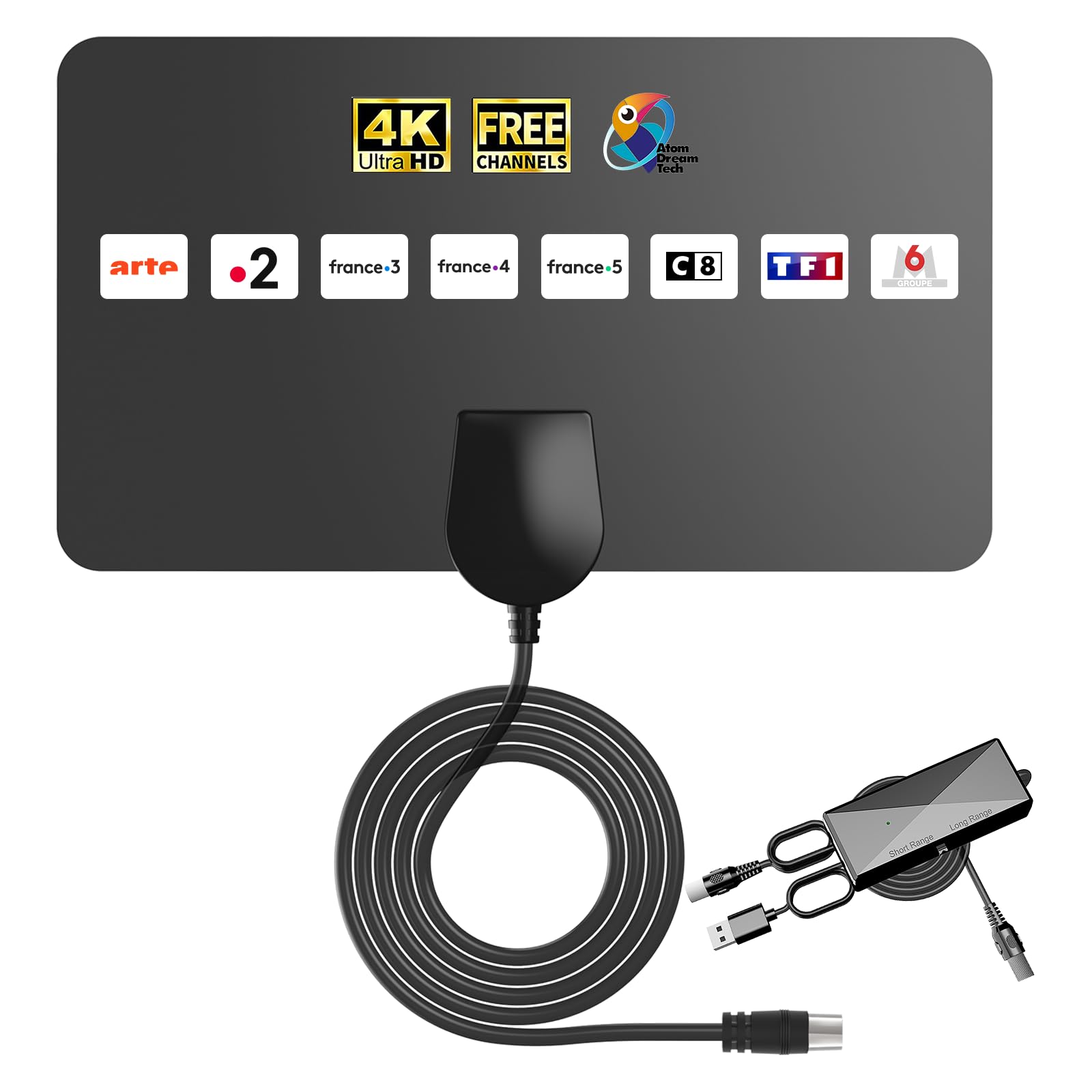 Antenna TV Interna Amplificata 2026, Ricezione 360° Fino A 380 Km, Canali 4K/1080P, Compatibile DVB-T/T2, Cavo 5 M