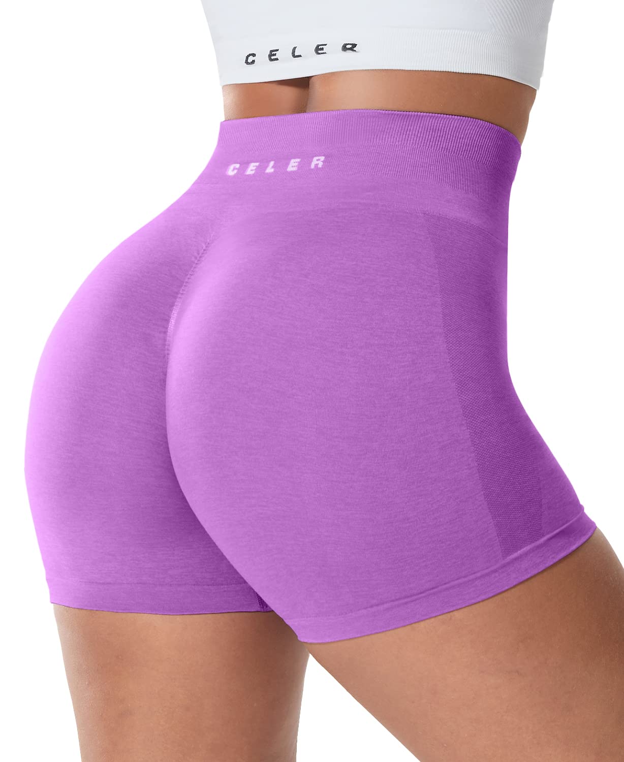CELER Womens Workout Shorts Seamless Scrunch Butt Gym Shorts High Waisted Yoga Athletic Booty Shorts: Medium Lilac