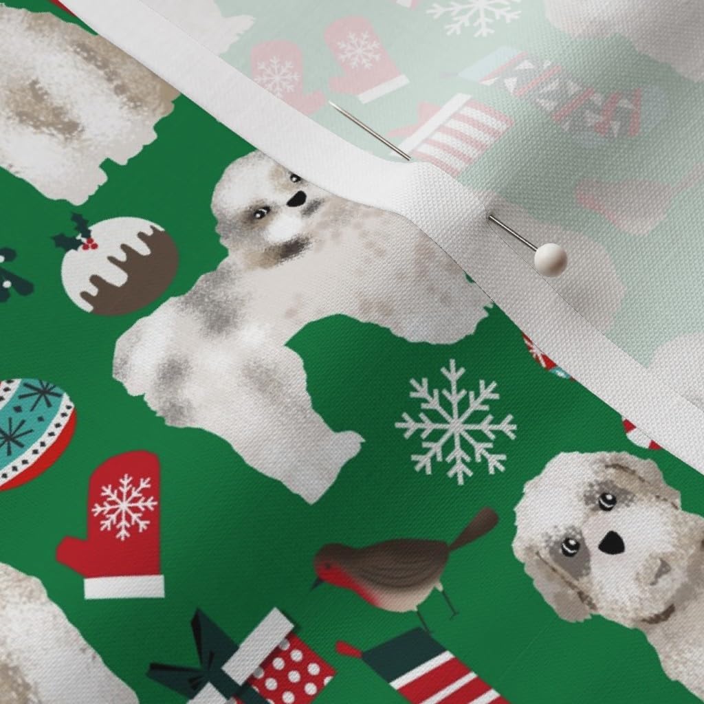 Spoonflower Fabric - Shih Tzu Christmas Cute Dogs Xmas Holiday Green Pet Portrait Printed on Petal Signature Cotton Fabric by The Yard - Sewing Quilting Apparel Crafts Decor