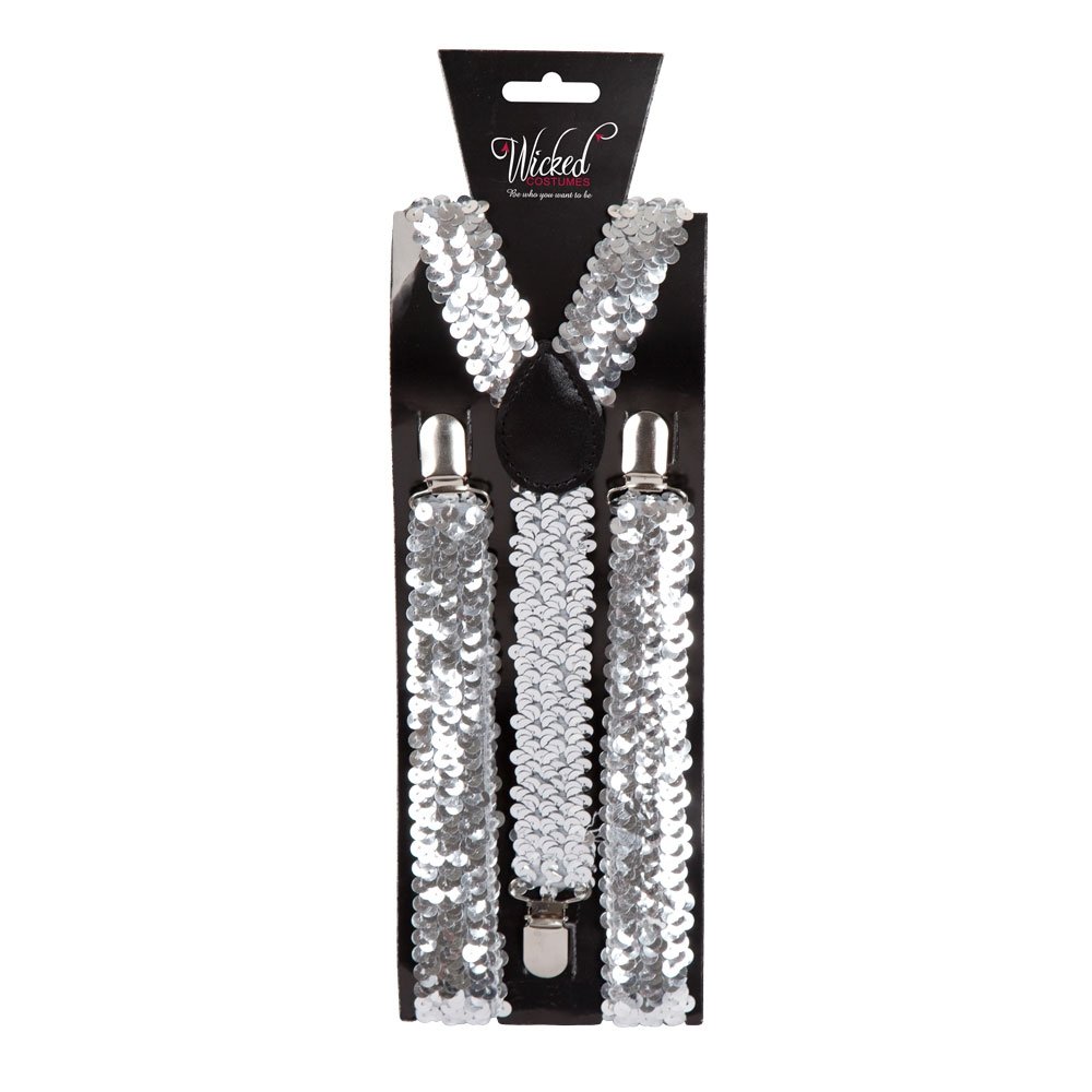 Wicked Costumes Adult Unisex Adjustable Silver Sequin Braces Fancy Dress Accessory
