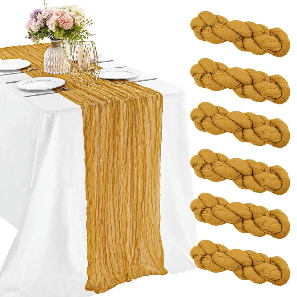 Juego de 6 caminos de mesa semitransparentes para bodas, despedidas de soltera, fiestas, decoración elegante de mesa de gasa para eventos especiales