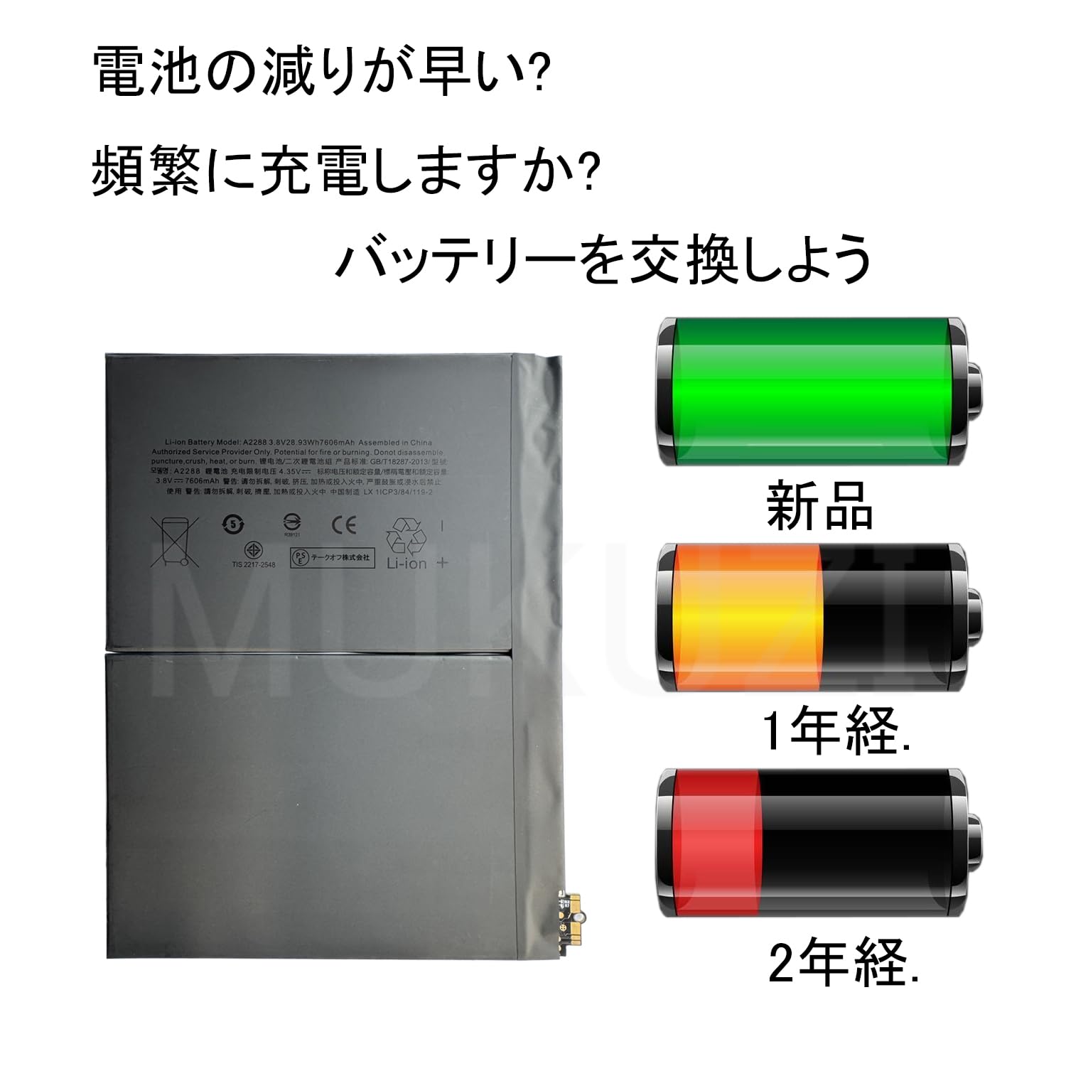 Amazon.co.jp: MUKUZI for iPad Air4 Air5 バッテリー A2288 電池 PSE