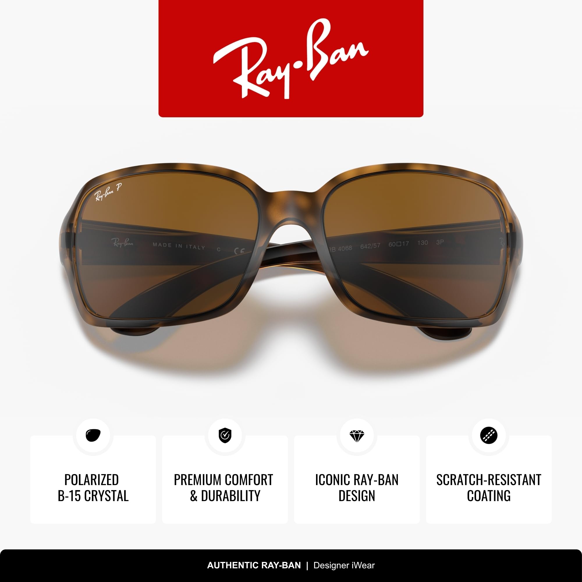 Ray Ban Unisex Sonnenbrille RB4068, Gr. X-Large (Herstellergröße: 60), Braun (Gestell: Havana, Gläser: Polarized Braun Klassisch 642/57)