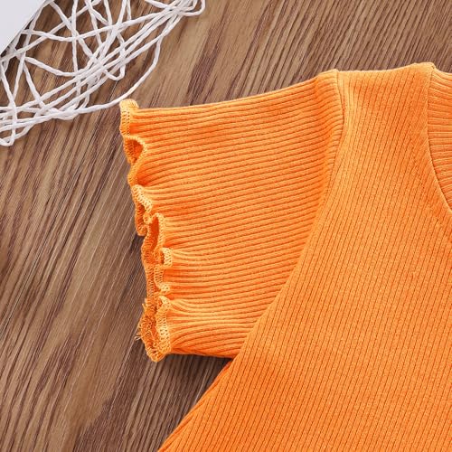 Image of Toddler Girl Clothes Summer Outfit Short Sleeve Shorts Set 12M-5T | Soft ribbed knit toddler girl outfit with breathable fabric, ruffle top, comfy shorts and stretchy fit for summer daily wear.