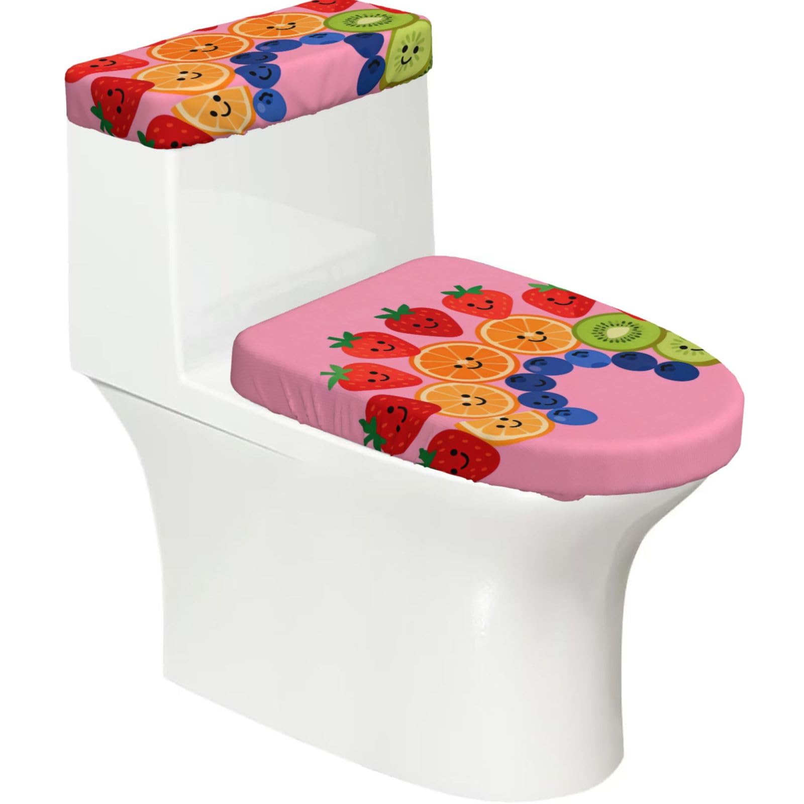 Cntdbu Black Fruit Platter Stretchy Toilet Lid And Tank Cover Set-Soft Elastic Bathroom Decor For U Shape Oval