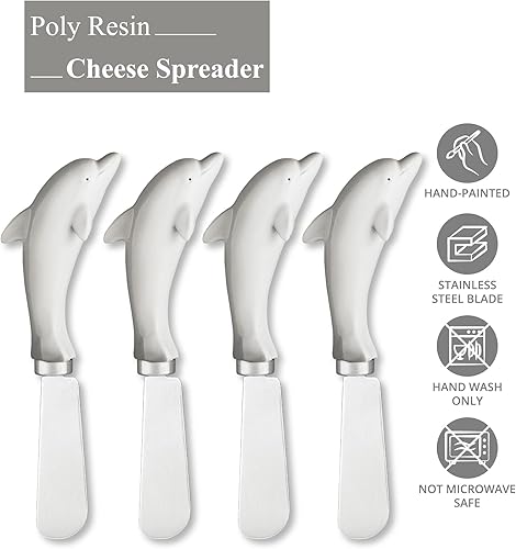 Miniatura 36 de Supreme Housewares Bass Cheese Spreaders, Hand-Painted Resin Handles with Stainless Steel Blades for Spreading Cream Cheese, Butter, Jam, or