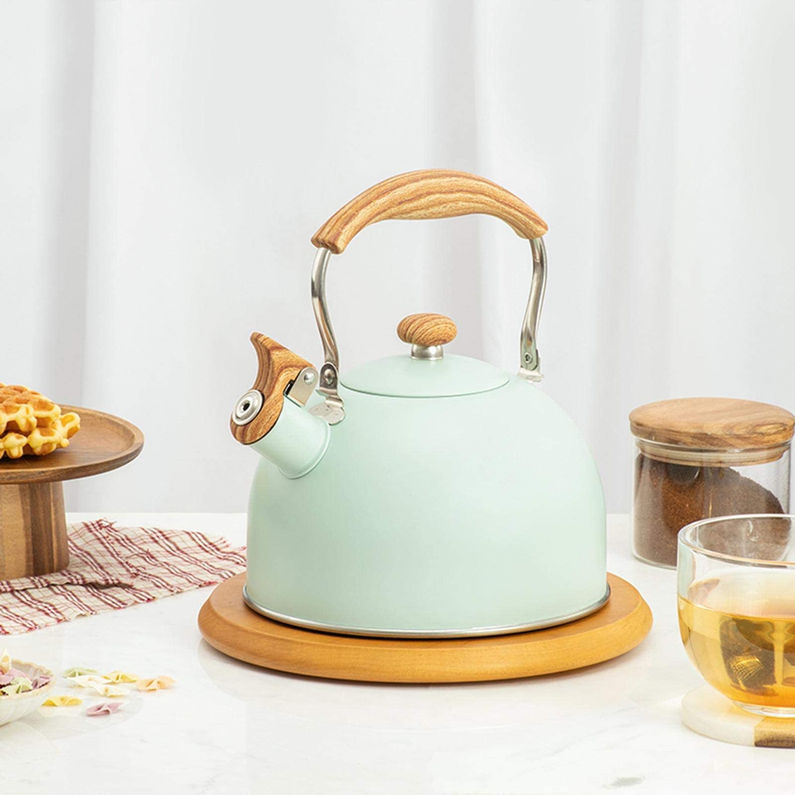 czajnik turystyczny, Czajnik kuchenny 2,5 l z gwizdkiem i zabezpieczeniem przed oparzeniem, do kuchenki indukcyjnej, ze stali nierdzewnej(Green)