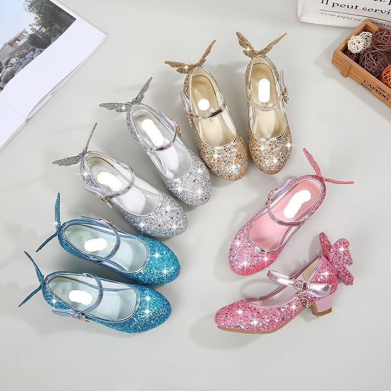 Princess Butterfly Leather Shoes Kids Diamond Bowknot High Heel Children Girl Dance Glitter Shoes Girls Party Dance Shoe2