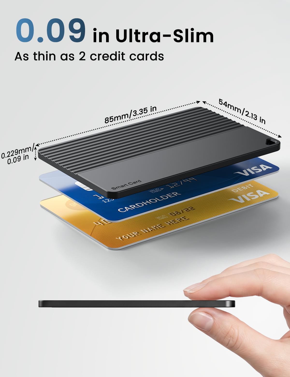 Paquete de 2 tarjetas de seguimiento de cartera 2026 (iOS y Android), tarjeta inteligente Bluetooth de batería de 5 a 10 años, tarjeta de seguimiento delgada de 0.09, funciona con Apple Find My y