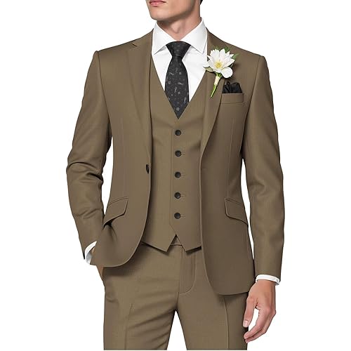 HUUTOE Men's 3 Piece Suits Slim Fit Prom Suits for Men Wedding Dress Suit Summer Blazer Jacket Vest Pants Tuxedo Set