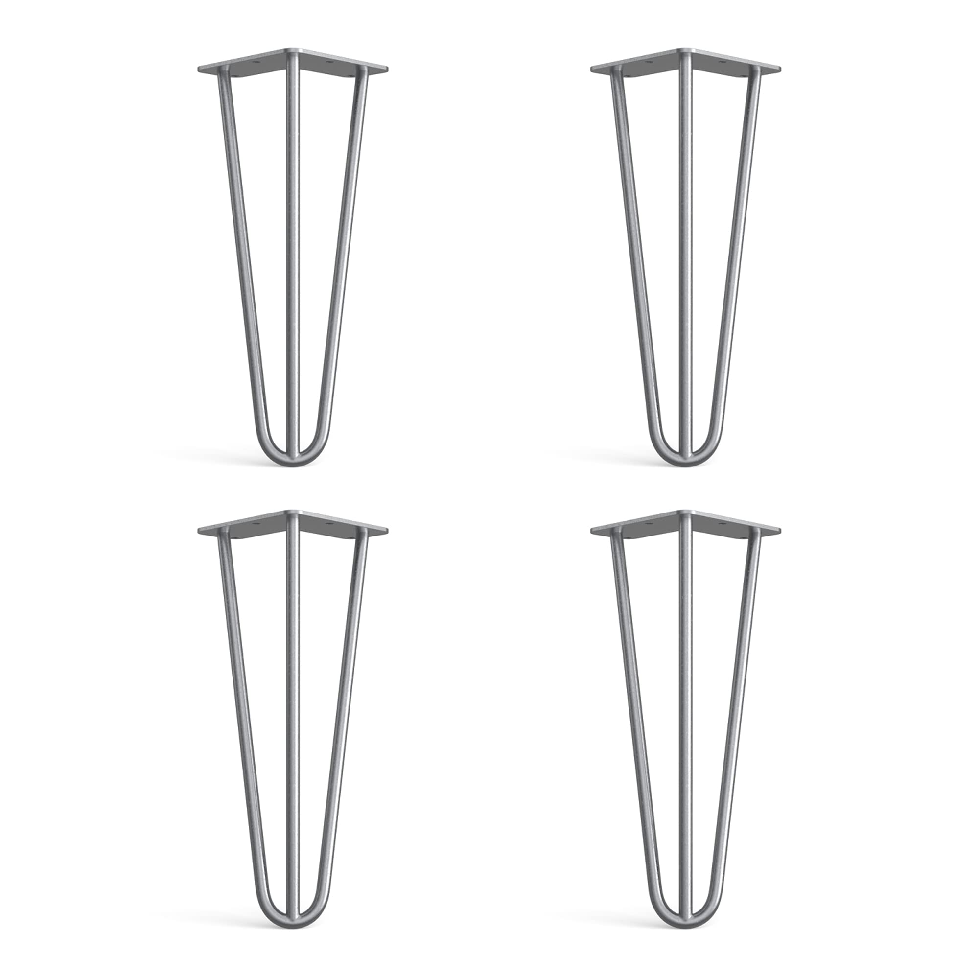 Dt Ironcraft Unfinished 4 X Hairpin Legs From - 30Cm 3 Rod / 10Mm, Bare Steel - Low Coffee Table Legs With Floor Protector Feet & Screws