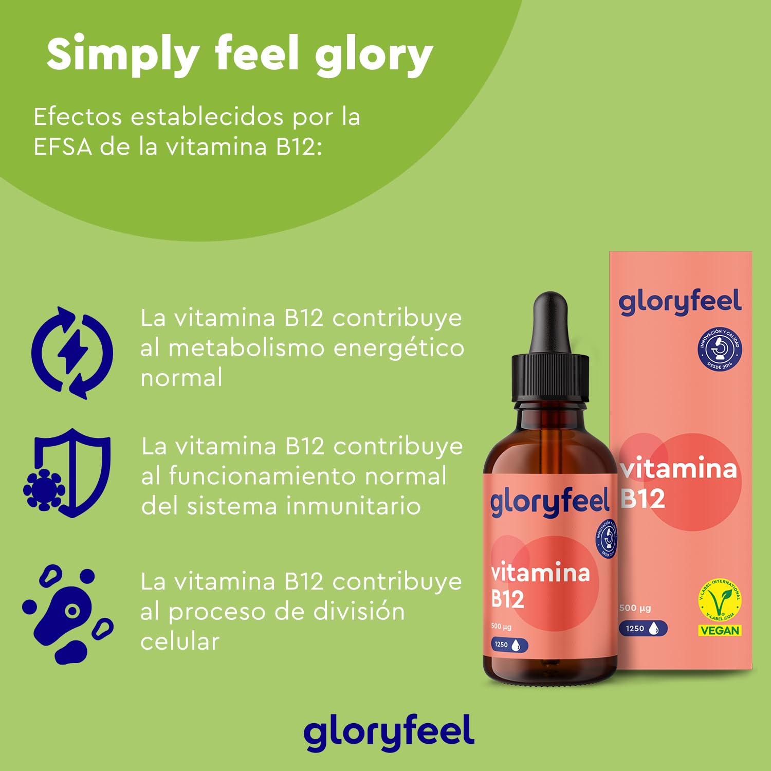 Vitamina B12 en gotas 1.000mcg -1.250 Gotas veganas (50ml) - 2 Formas activas: Metilcobalamina y Adenosilcobalamina - Probadas en laboratorio y fabricadas en Alemania