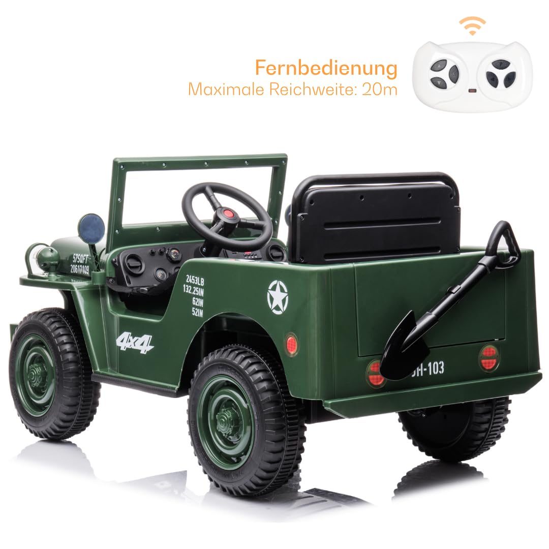 Willys Elektro-Kinderjeep 12V, 1-6 Jahre, mit Fernbedienung, Grün