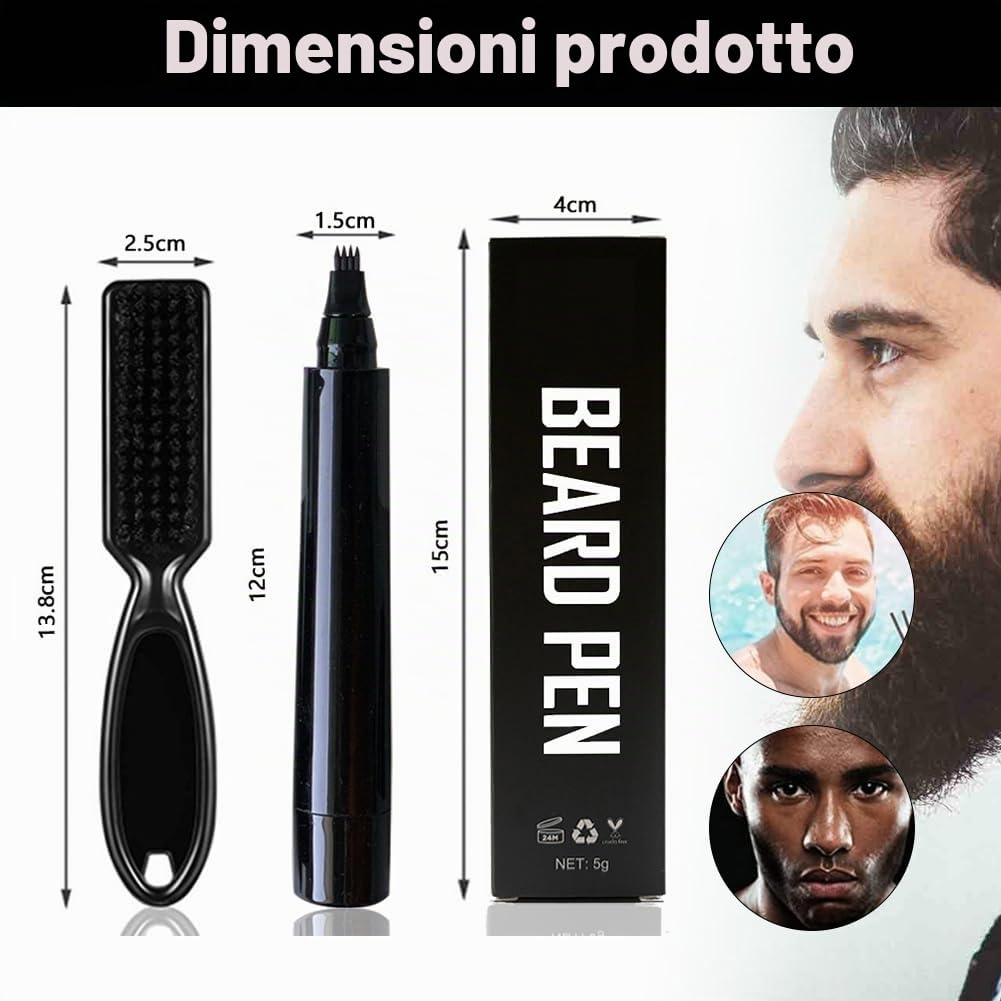 Penna per Barba Uomo,Kit Matita Riempitiva per Barba da Uomo,Penna per Riempimento Barba,Beard Filling Pen,Riempimento Barba Impermeabile,Matita per Barba e Pennello per Barba,Nero