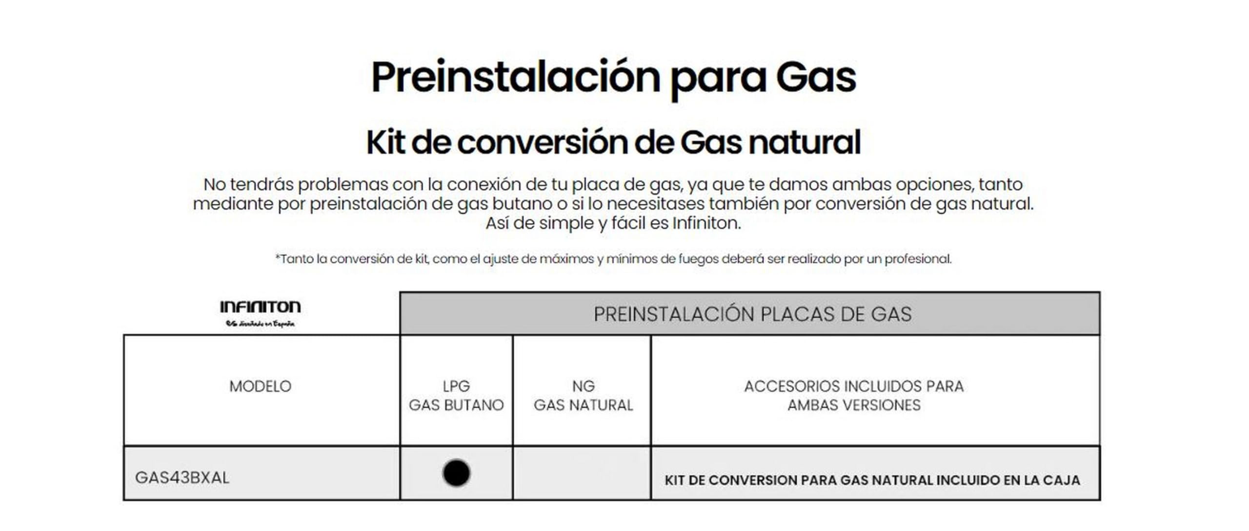 INFINITON Placa de Gas GAS43BXAL, 4 Quemadores, Ancho 60cm, Acabado Acero Inoxidable, Encendido manual, DImensión especial de 43cm de profundidad, Colocación lateral de los mandos