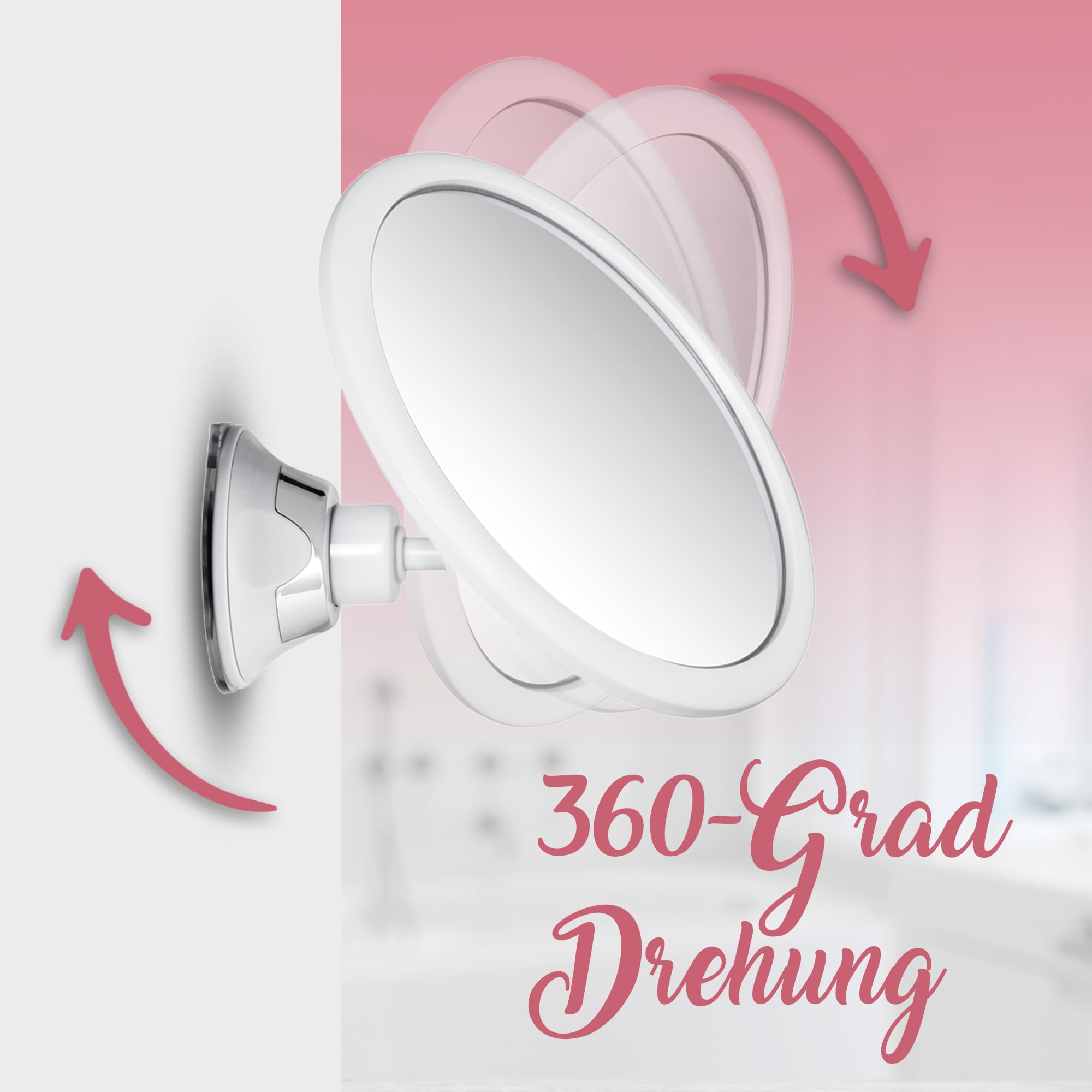 Schminkspiegel mit 10fach Vergrößerung - Kosmetikspiegel mit Saugnapf und 360 Grad Drehung für Make-up und Reisen, Magnifying Makeup Mirror - 17cm x17cm (Rund)