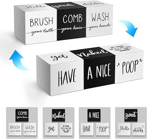 Juego de 3 letreros divertidos para decoración de baño, con frases únicas, decoración de estante de baño de madera rústica, bonita decoración de