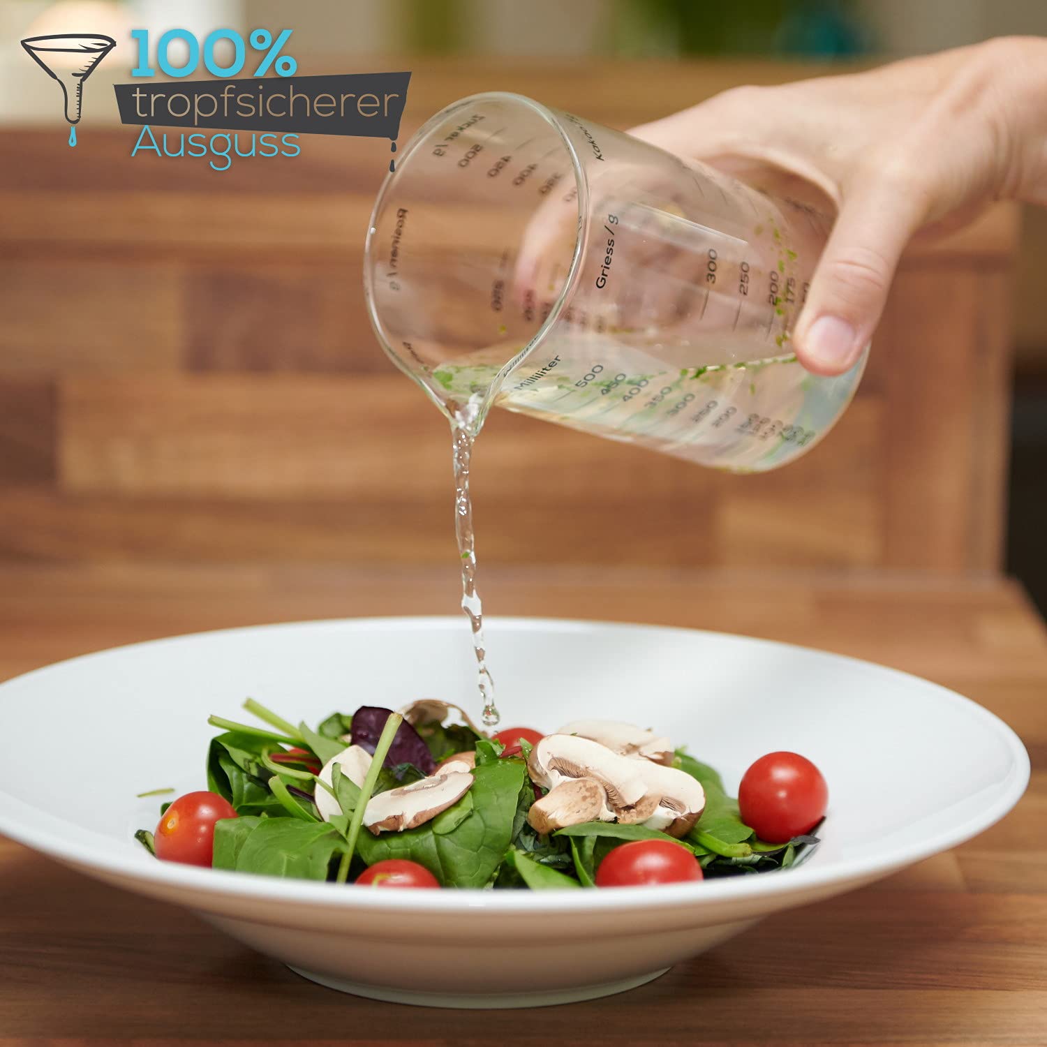 Szklana miarka – 1 l i 500 ml – zestaw 2 szt. – wytrzymały i odporny na wysokie temperatury kubek z miarką ze szkła borokrzemowego – nadaje się do kuchenki mikrofalowej – idealny do pieczenia