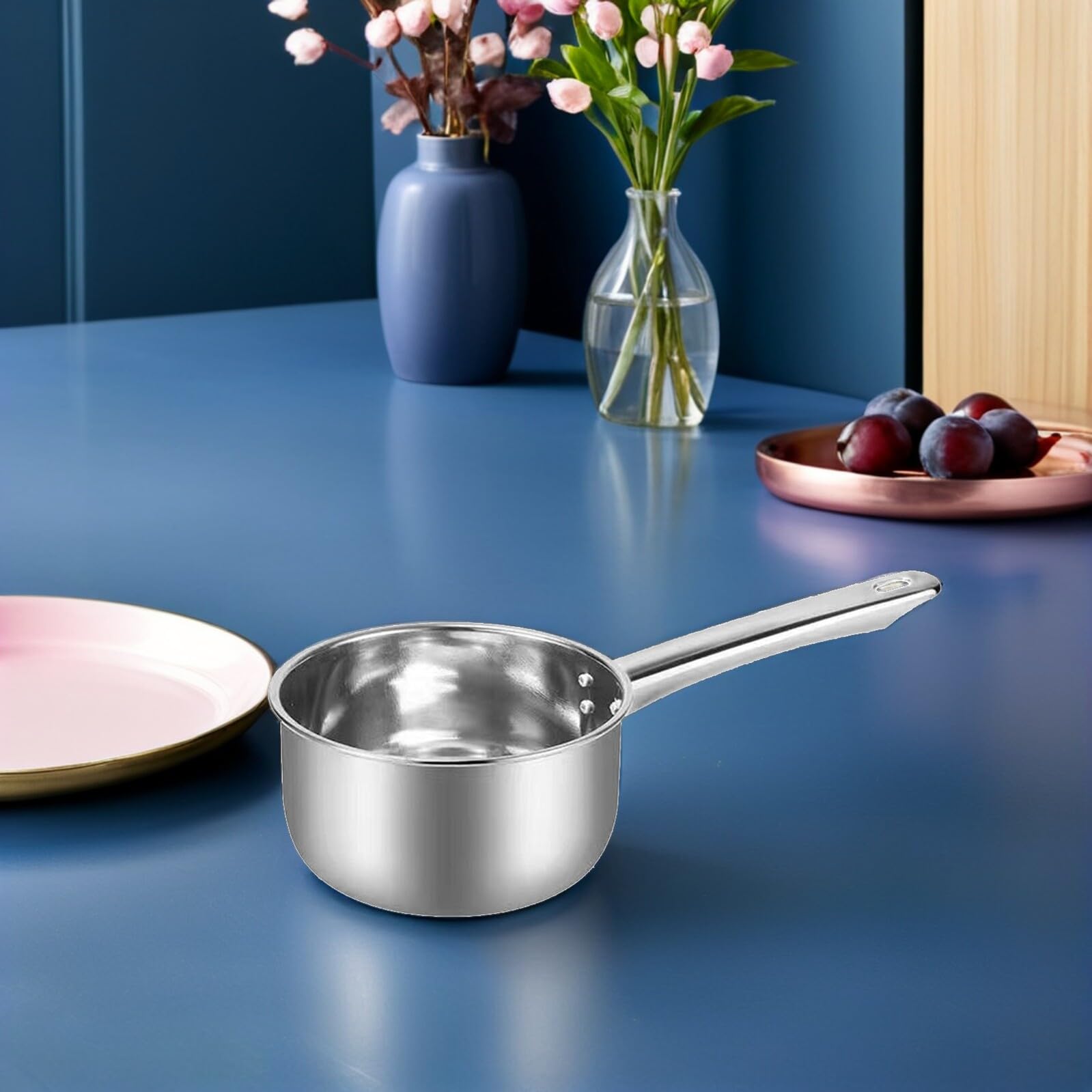 Yardwe Louche à eau en acier inoxydable à long manche pour la cuisine et la salle de bain (18 cm)
