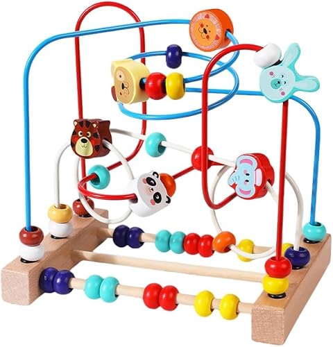 Barkolau ビーズ玩具 動物 木製 知育玩具ビーズコースター ルーピング つながるビーズ ビーズおもちゃ 赤ちゃんおもちゃ 積み木 早期右脳開発 算数 多機能 キッズ カラフル プレゼント (A)