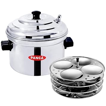 PANCA Idli Maker 4 Plates,Stainless Steel Idli Cooker Induction and Gas Stove Compatible Idli Cooker, 16 Idli Maker (4 Plates)