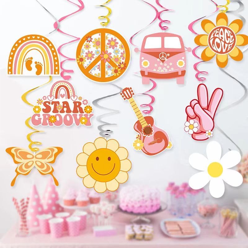 Miniatura 5 de Decoraciones de fiesta Groovy, Kaluofan 40 piezas, dos decoraciones de cumpleaños geniales, decoraciones de fiesta boho para Groovy One Boho