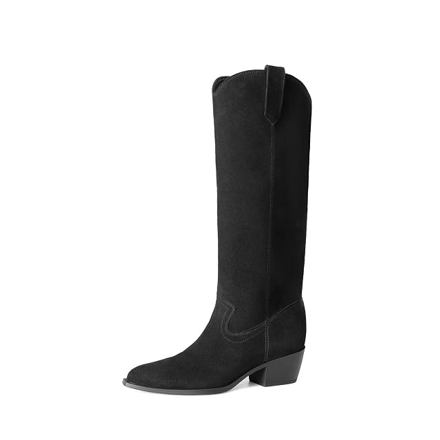 Dream Pairs DREAM PAIRS Suede Knee High Chunky Boots for Women,Black,6