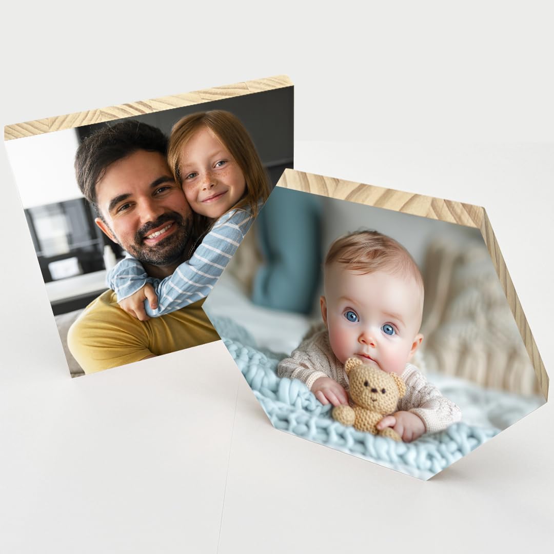 Cuadro personalizado de Sobremesa con Foto en madera natural – Marco de Fotos Personalizable, Regalo Único y Decorativo para Hogar y Oficina (Cuadrado 20x20 cm., 1 unidad)