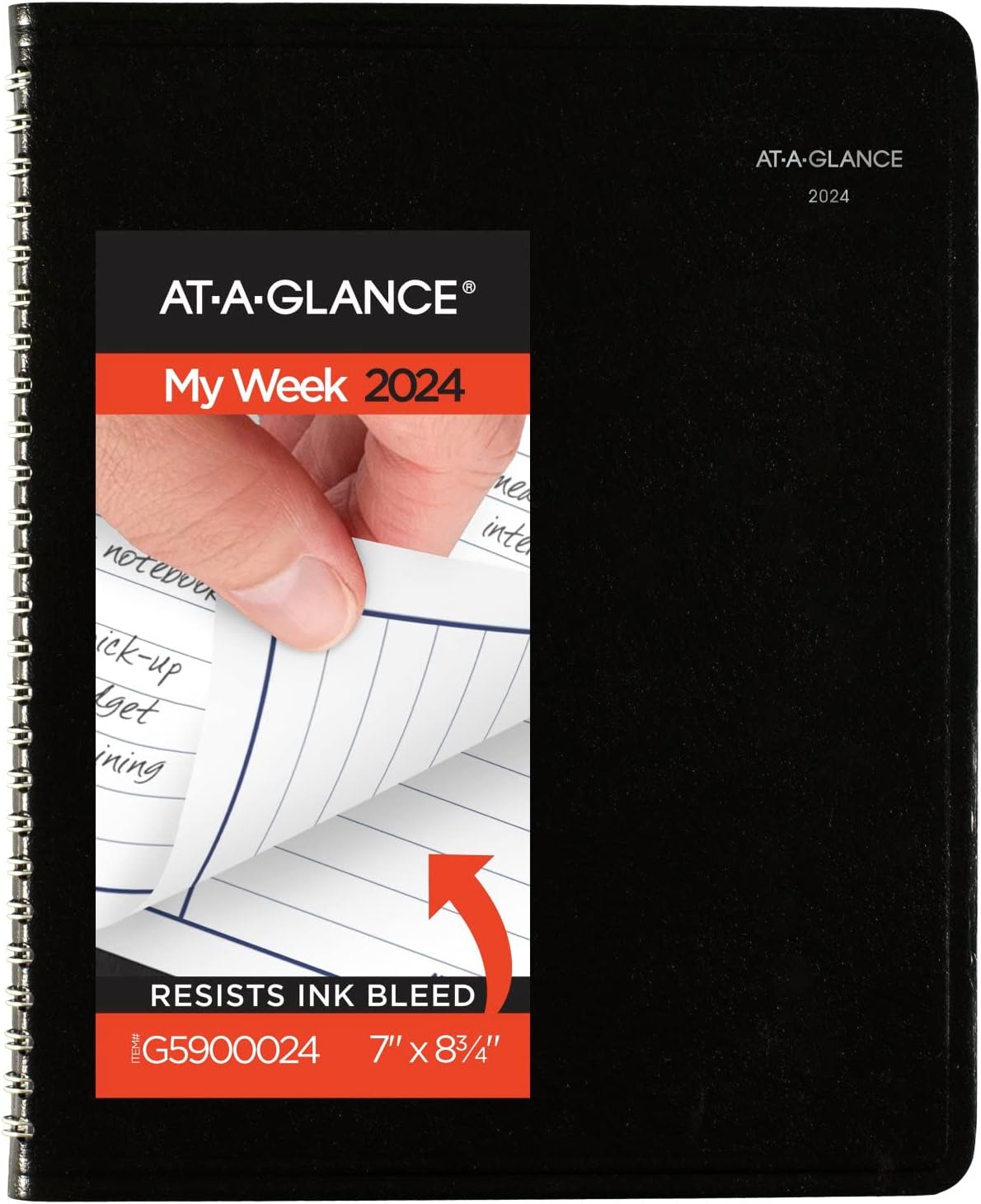 AT-A-GLANCE 2024 Weekly Planner, 7" x 8-3/4", Medium, Column-Style, DayMinder, Black (G5900024)