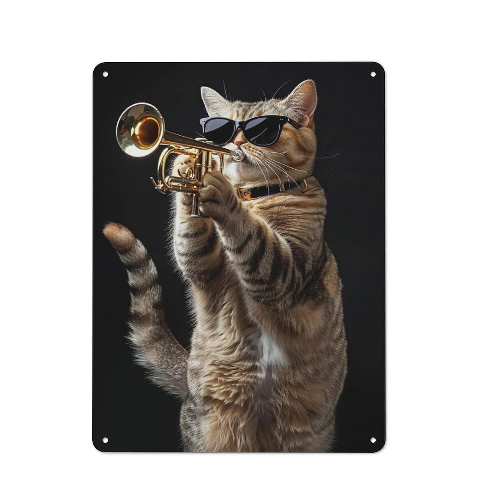 Junmoney American Shorthair Trumpet Metal Wall Sign 40X30cm Featuring For Hallway Wall, For Kitchen, Dining Room And Home Bar Wall Decor