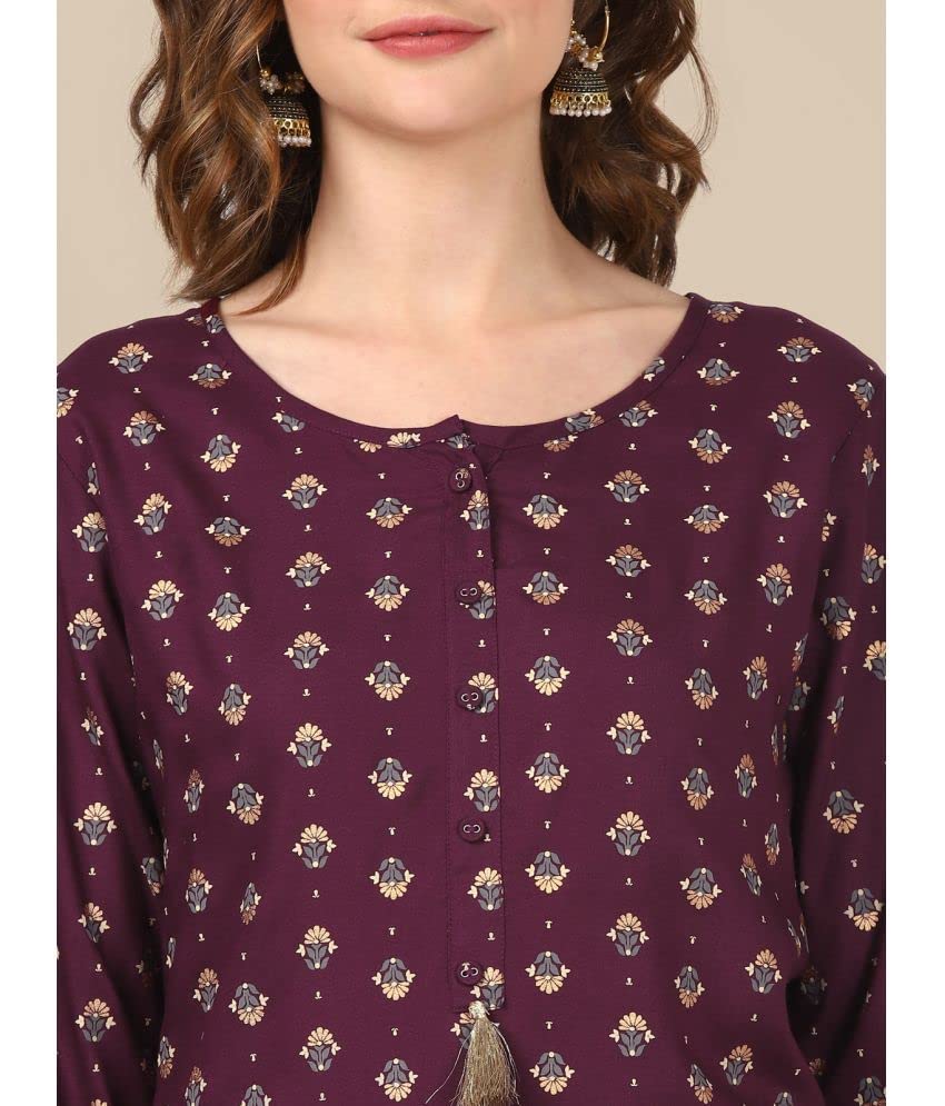 Image of rangita Mauve Rayon Calf Length Printed Straight Kurti for Women | Kurta for Women