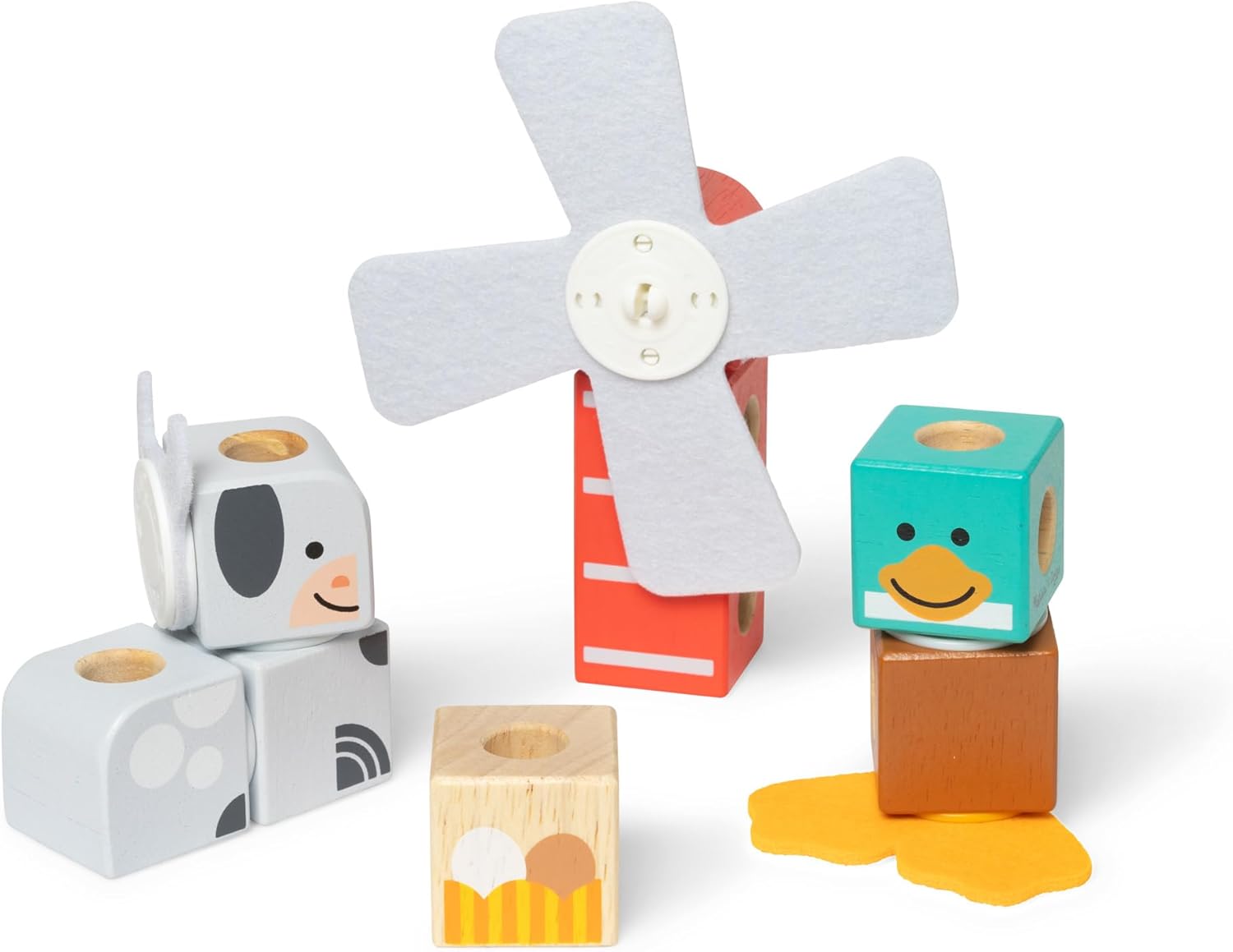 Melissa & Doug Blockables™ Farm Friends Snap and Play, Mix and Match Connectable Wooden Building Blocks Play Set Toy for Preschool Boys and Girls (16 Pcs)