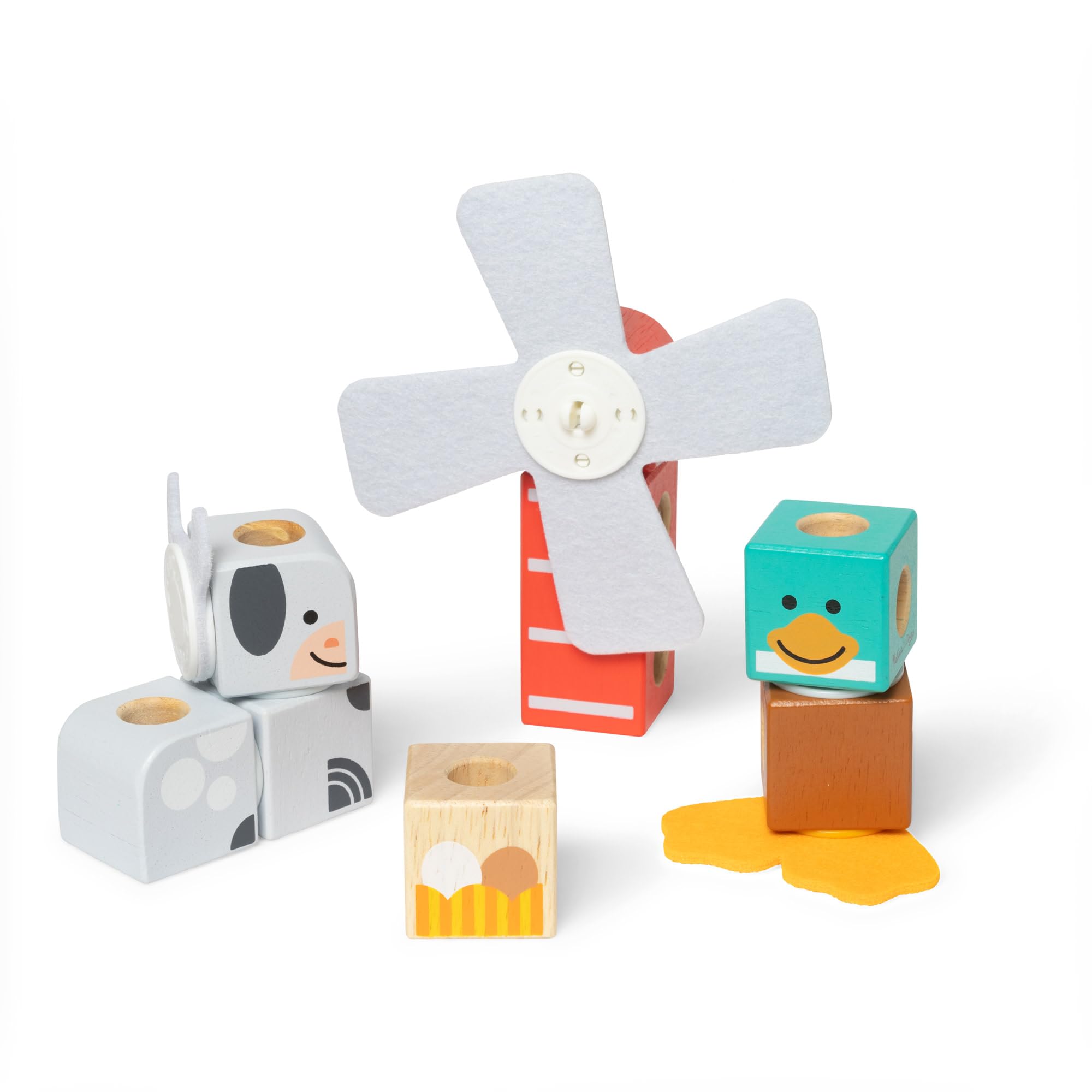 Melissa & Doug Blockables Farm Friends Snap and Play | Wooden Building Blocks, Construction Toys for Kids | Age 2+ - FSC Certified