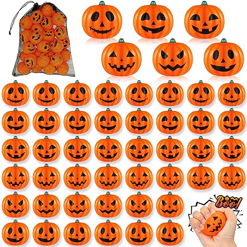 Leyndo 50 Pcs 2 Inch Halloween Pumpkin Stress Balls Mini