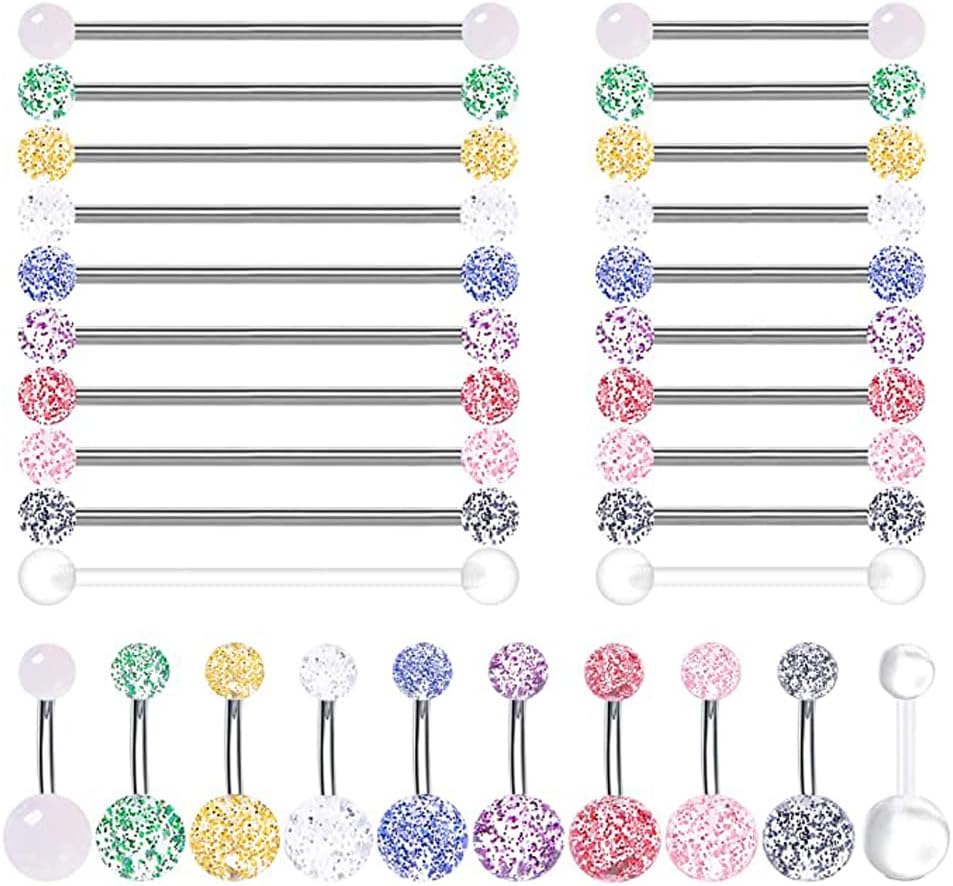 30Pcs Belly Button Rings Surgical Stainless Steel