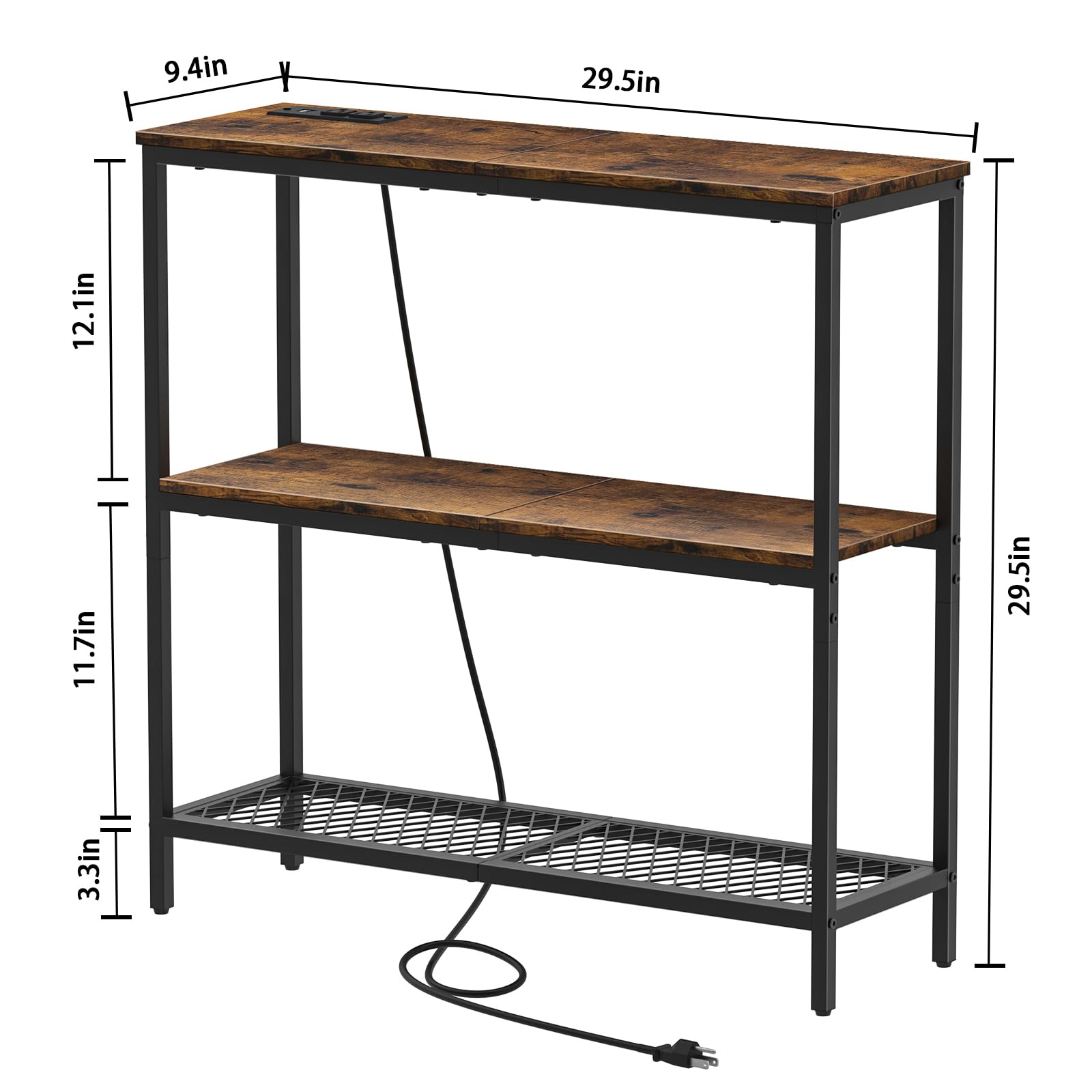 Snughome Console Table with Power Outlets, Entryway Table with Storage, Narrow Sofa Table with 3 Tier Shelves, Console Tables for Entryway, Hallway Table, Entry Table for Living Room, Foyer, Couch