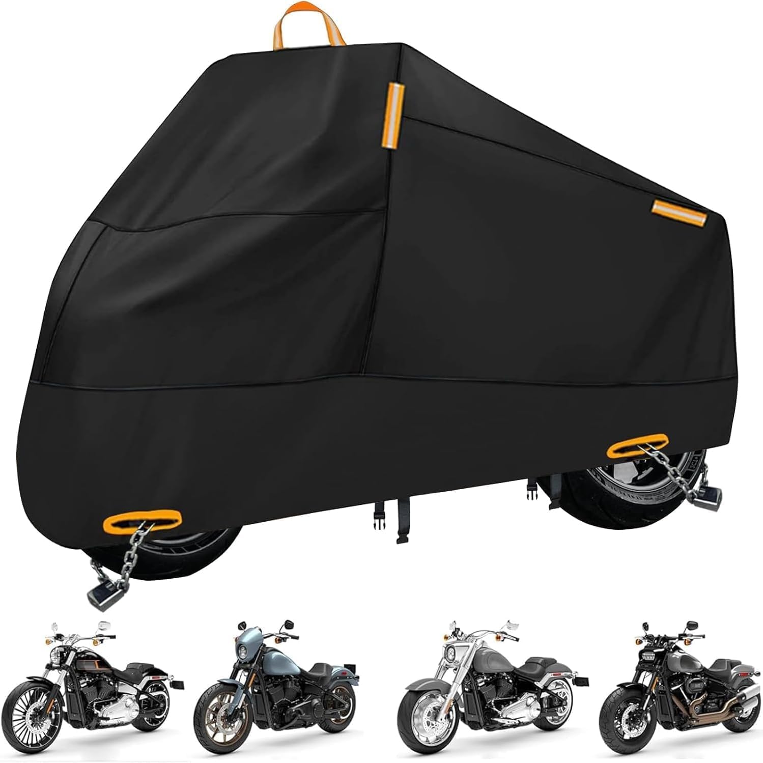 Motorcycle Cover Waterproof Outdoor, 300D Heavy Duty Vehicle Cover All Season Universal Protection, Lock Holes &amp; Storage Bag, Fits Motorbikes, Sportbikes, Dirt Bikes, Scooters up to 86.6"
